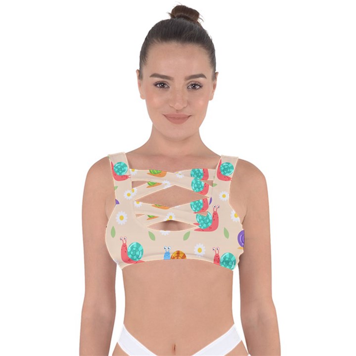 Seamless Pattern Cute Snail With Flower Leaf Bandaged Up Bikini Top