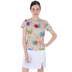 Seamless Pattern Cute Snail With Flower Leaf Women s Sports Top