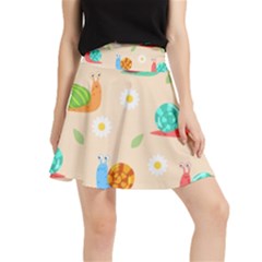 Seamless Pattern Cute Snail With Flower Leaf Waistband Skirt