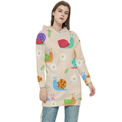 Seamless Pattern Cute Snail With Flower Leaf Women s Long Oversized Pullover Hoodie