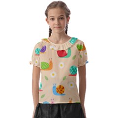 Seamless Pattern Cute Snail With Flower Leaf Kids  Frill Chiffon Blouse