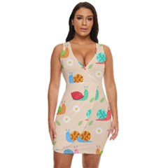 Seamless Pattern Cute Snail With Flower Leaf Draped Bodycon Dress