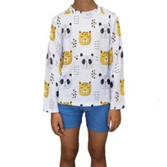 Seamless Pattern Cute Animals Kids  Long Sleeve Swimwear