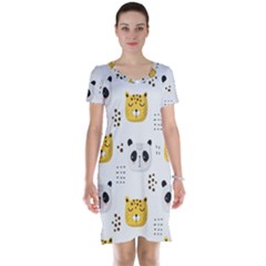 Seamless Pattern Cute Animals Short Sleeve Nightdress