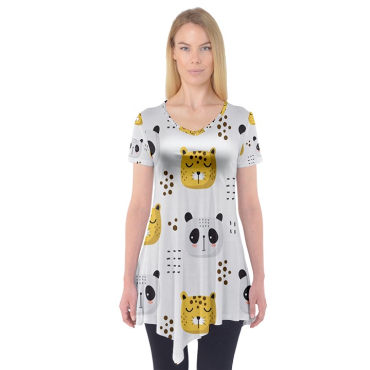 Seamless Pattern Cute Animals Short Sleeve Tunic 