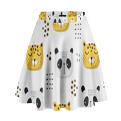 Seamless Pattern Cute Animals High Waist Skirt