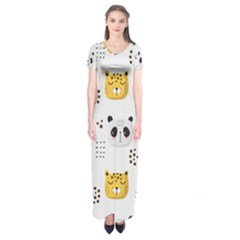 Seamless Pattern Cute Animals Short Sleeve Maxi Dress