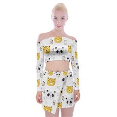 Seamless Pattern Cute Animals Off Shoulder Top With Mini Skirt Set by Jancukart