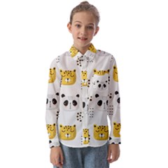 Seamless Pattern Cute Animals Kids  Long Sleeve Shirt