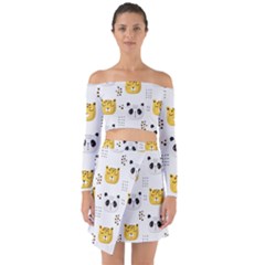 Seamless Pattern Cute Animals Off Shoulder Top With Skirt Set