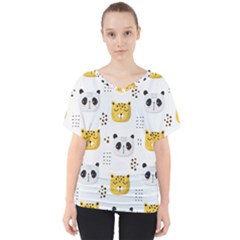 Seamless Pattern Cute Animals V-neck Dolman Drape Top