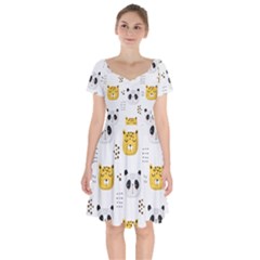 Seamless Pattern Cute Animals Short Sleeve Bardot Dress by Jancukart