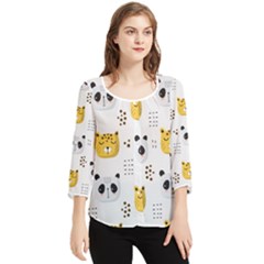 Seamless Pattern Cute Animals Chiffon Quarter Sleeve Blouse