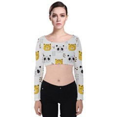 Seamless Pattern Cute Animals Velvet Long Sleeve Crop Top