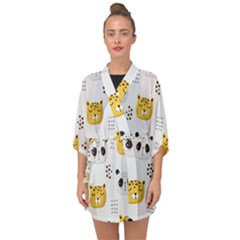 Seamless Pattern Cute Animals Half Sleeve Chiffon Kimono