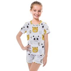 Seamless Pattern Cute Animals Kids  Mesh Tee And Shorts Set