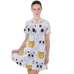 Seamless Pattern Cute Animals Short Sleeve Shoulder Cut Out Dress  by Jancukart