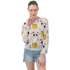 Seamless Pattern Cute Animals Banded Bottom Chiffon Top