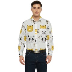 Seamless Pattern Cute Animals Men s Long Sleeve Pocket Shirt 