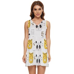 Seamless Pattern Cute Animals Tiered Sleeveless Mini Dress