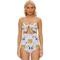 Seamless Pattern Cute Animals Knot Front One-piece Swimsuit by Jancukart