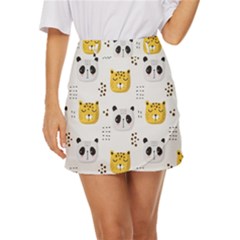 Seamless Pattern Cute Animals Mini Front Wrap Skirt