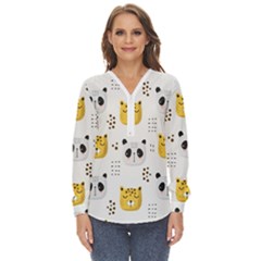 Seamless Pattern Cute Animals Zip Up Long Sleeve Blouse