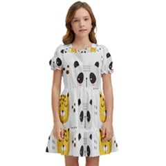 Seamless Pattern Cute Animals Kids  Puff Sleeved Dress