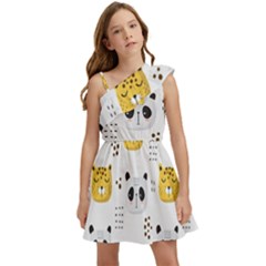 Seamless Pattern Cute Animals Kids  One Shoulder Party Dress by Jancukart