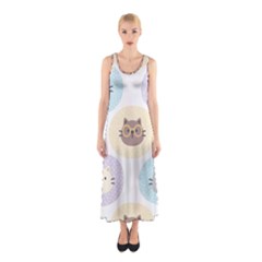 Cute Cat Seamless Pattern Background Sleeveless Maxi Dress