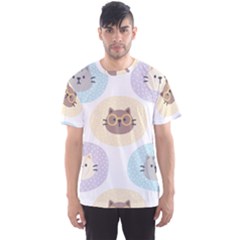 Cute Cat Seamless Pattern Background Men s Sport Mesh Tee