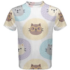 Cute Cat Seamless Pattern Background Men s Cotton Tee