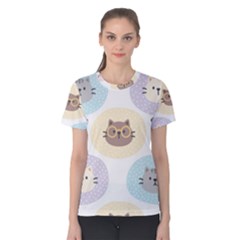 Cute Cat Seamless Pattern Background Women s Cotton Tee