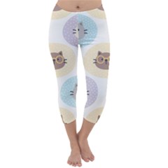 Cute Cat Seamless Pattern Background Capri Winter Leggings 