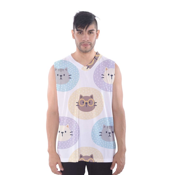 Cute Cat Seamless Pattern Background Men s Basketball Tank Top