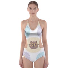 Cute Cat Seamless Pattern Background Cut-out One Piece Swimsuit by Jancukart