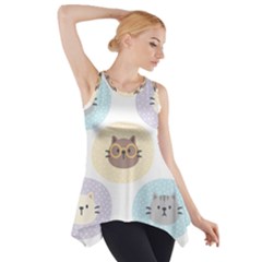 Cute Cat Seamless Pattern Background Side Drop Tank Tunic