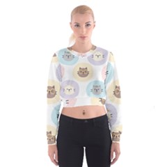 Cute Cat Seamless Pattern Background Cropped Sweatshirt