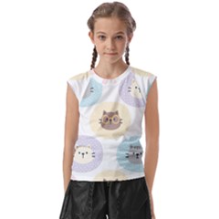 Cute Cat Seamless Pattern Background Kids  Raglan Cap Sleeve Tee