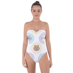 Cute Cat Seamless Pattern Background Tie Back One Piece Swimsuit