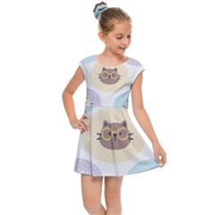 Cute Cat Seamless Pattern Background Kids  Cap Sleeve Dress