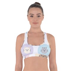 Cute Cat Seamless Pattern Background Cross Back Sports Bra