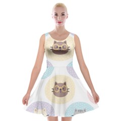 Cute Cat Seamless Pattern Background Velvet Skater Dress