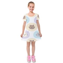 Cute Cat Seamless Pattern Background Kids  Short Sleeve Velvet Dress