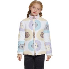 Cute Cat Seamless Pattern Background Kids  Puffer Bubble Jacket Coat