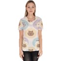 Cute Cat Seamless Pattern Background Women s V-Neck Scrub Top View1