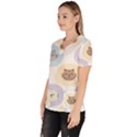 Cute Cat Seamless Pattern Background Women s V-Neck Scrub Top View2