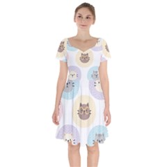 Cute Cat Seamless Pattern Background Short Sleeve Bardot Dress