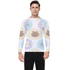 Cute Cat Seamless Pattern Background Men s Long Sleeve Rash Guard by Jancukart