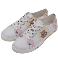 Cute Cat Seamless Pattern Background Women s Low Top Canvas Sneakers